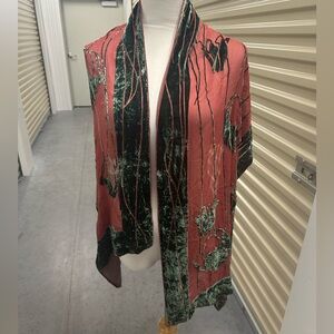 Velvet and Silk Chiffon Women's Wrap Shawl Red and Green Stevie Nicks